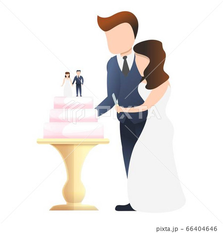 Couple cut wedding cake icon, cartoon style 66404646
