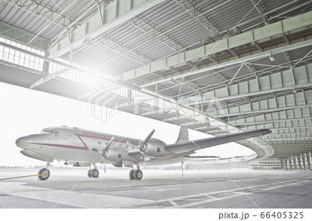 Germany, Berlin, Small airplane in hangar at Tempelhof Airport 66405325