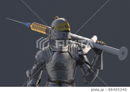 Knight figurine with vaccination against coronavirus Knight figurine with vaccination against coronavirus 66405340