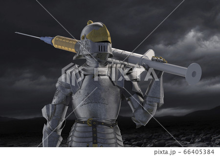 Knight figurine with vaccination against coronavirus 66405384