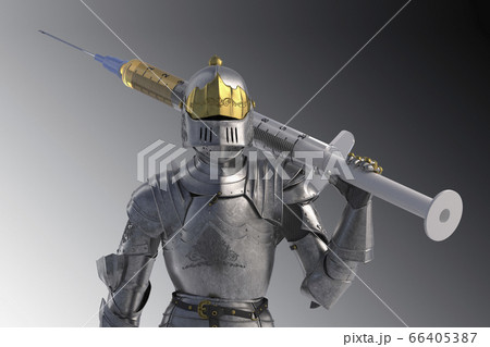 Knight figurine with vaccination against coronavirus Knight figurine with vaccination against coronavirus 66405387