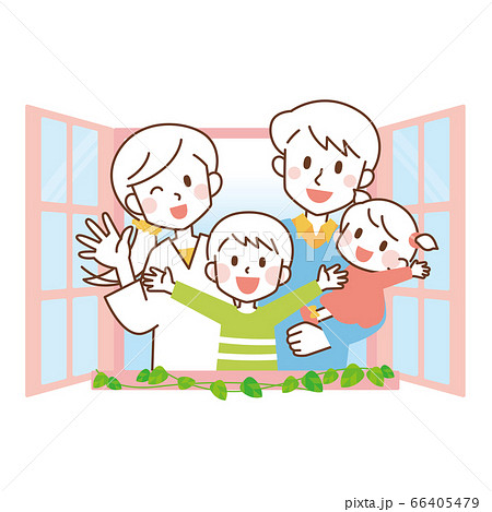 Family Who Looks Out The Window Stock Illustration