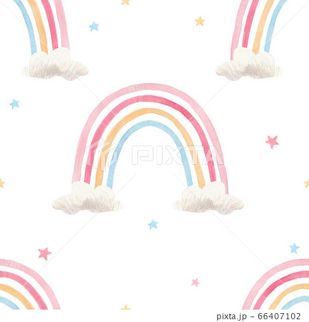 Beautiful seamless pattern with watercolor colorful rainbows. Stock illustration. 66407102