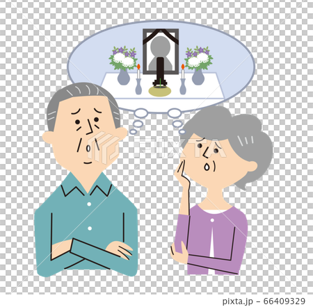 葬儀で悩む夫婦 66409329