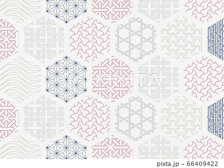 和風背景素材 伝統的な和柄の配置 亀甲模様 和紙のイラスト素材