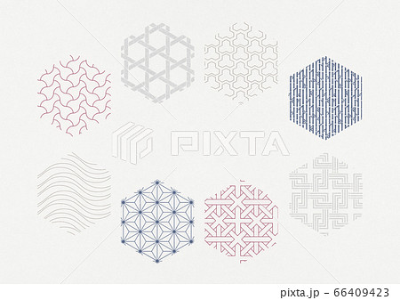 和風背景素材-伝統的な和柄の配置-亀甲模様-和紙 66409423