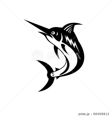Blue Marlin Jumping Up Retro Black and White 66409813