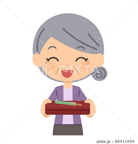 配食サービス　受け取り　年配女性 66411094