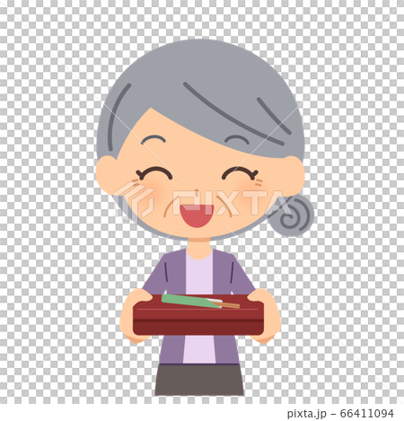 配食サービス　受け取り　年配女性 66411094