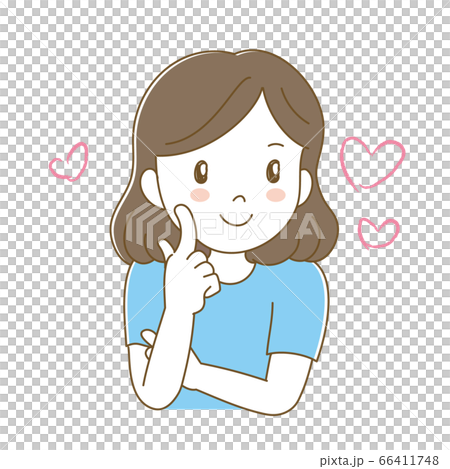 通過將手指放在臉頰上思考的女人 通過將手指放在臉頰上思考的女人 66411748