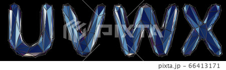 Realistic 3D set of letters U, V, W, X made of low poly style. Collection symbols of low poly style blue color glass isolated on black background 3d Realistic 3D set of letters U, V, W, X made of low poly style. Collection symbols of low poly style blue color glass isolated on black background 3d 66413171