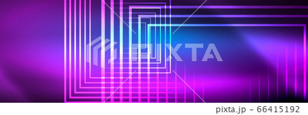 Shiny neon glowing techno lines, hi-tech futuristic abstract background template with square shapes 66415192