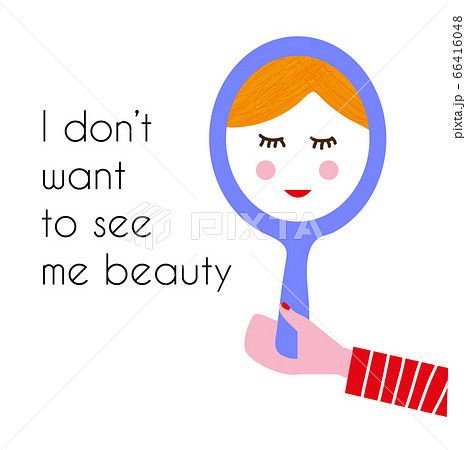 Unhappy girl and mirror - ppoblem with her beauty Unhappy girl and mirror - ppoblem with her beauty 66416048