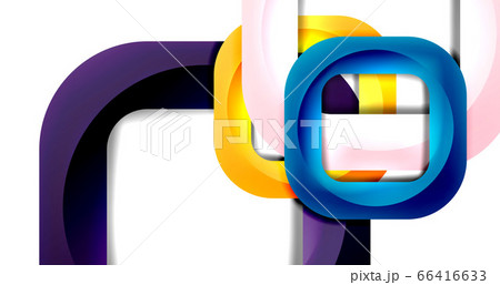 Square geometric vector abstract background, dynamic modern minimal template. Multicolored square shapes with round corners overlapping each other 66416633