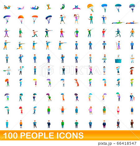 100 people icons set, cartoon style 66418547