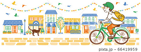 夏の街並みで自転車に乗る男性 夏の街並みで自転車に乗る男性 66419959