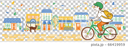 夏の街並みで自転車に乗る男性 夏の街並みで自転車に乗る男性 66419959