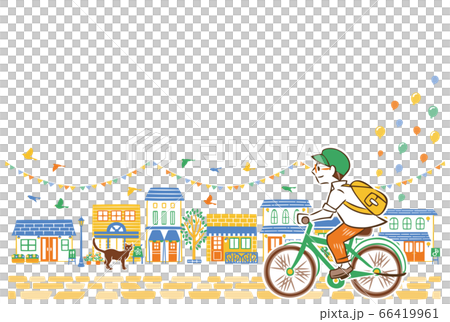 在夏天的城市景觀中騎自行車的人 66419961