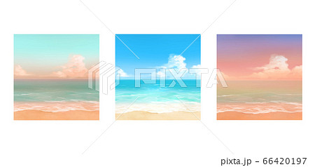 シーン別 水彩風の砂浜と海の背景イラストのイラスト素材