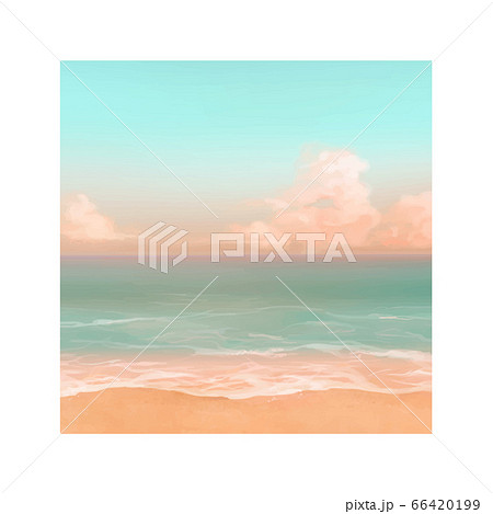 朝 水彩風の砂浜と海の背景イラストのイラスト素材