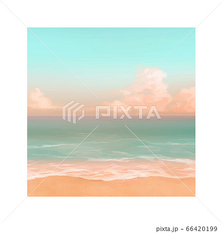 朝 水彩風の砂浜と海の背景イラストのイラスト素材 66420199 Pixta