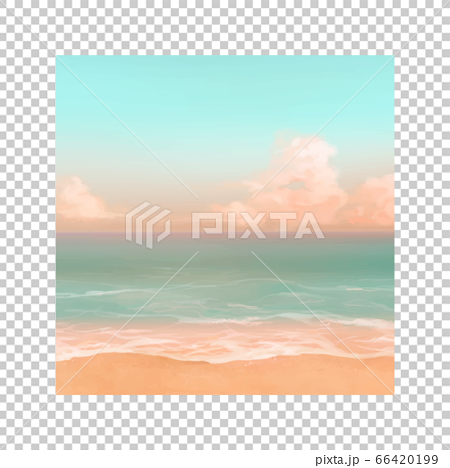 朝 水彩風の砂浜と海の背景イラストのイラスト素材