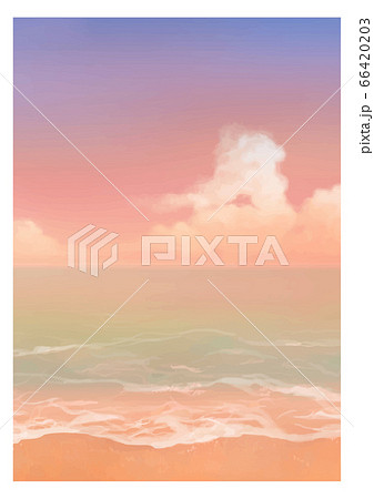 夕焼け 水彩風の砂浜と海の背景イラストのイラスト素材 6643