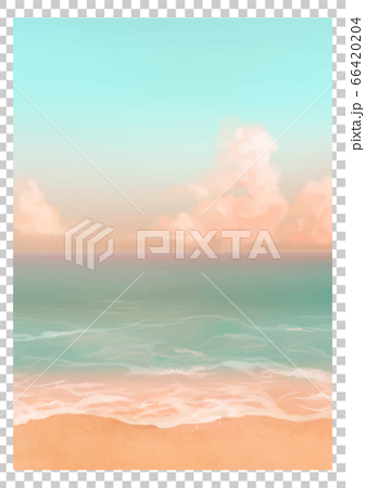 朝 水彩風の砂浜と海の背景イラストのイラスト素材 6644