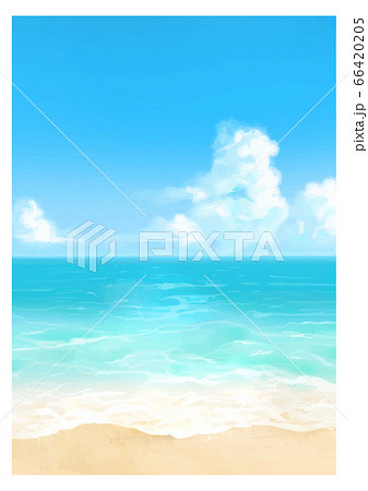 昼間 水彩風の砂浜と海の背景イラストのイラスト素材 6645