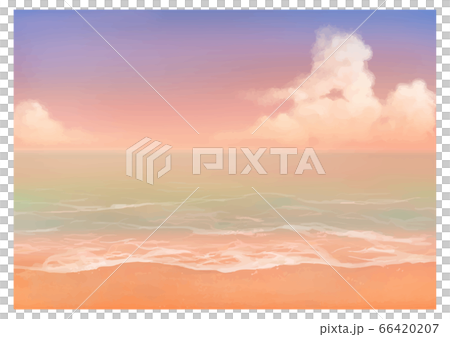 夕焼け 水彩風の砂浜と海の背景イラストのイラスト素材 6647