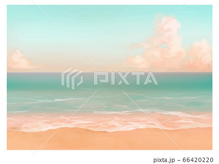 朝 水彩風の砂浜と海の背景イラストのイラスト素材 6642