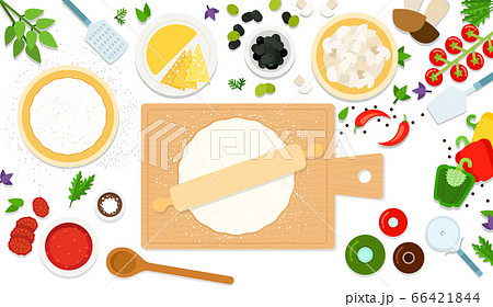 Ingredients and tools for cooking pizza. Vector flat illustrations isolated on white background. Ingredients and tools for cooking pizza. Vector flat illustrations isolated on white background. 66421844