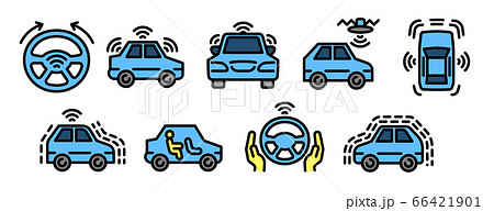 Driverless car icons set, outline style Driverless car icons set, outline style 66421901