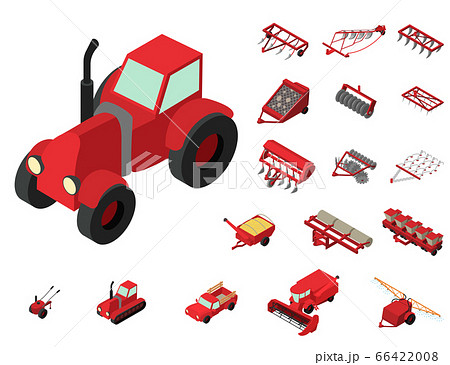 Agricultural machines icons set, isometric style Agricultural machines icons set, isometric style 66422008