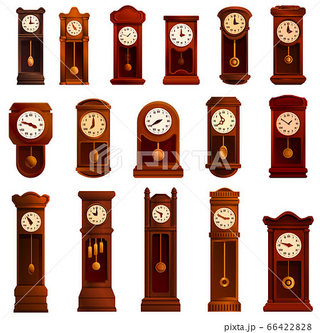 Pendulum Clock Icons Set Cartoon Style Stock Illustration