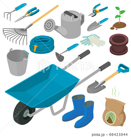 Gardening tools icons set, isometric style 66423044