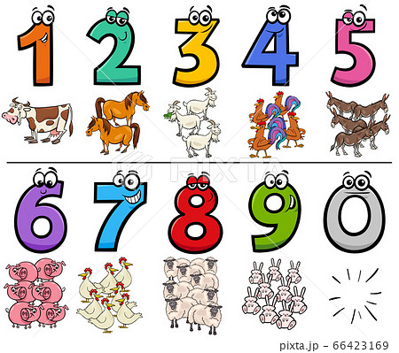 educational cartoon numbers set with farm animal educational cartoon numbers set with farm animal 66423169