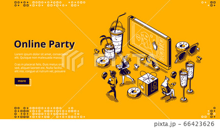 Online party isometric landing page, celebration 66423626