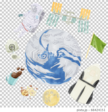 地球の周りを漂う宇宙飛行士とロケット 66424151