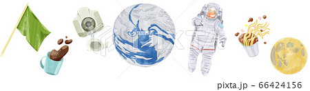 無重力空間で漂う地球と宇宙飛行士 66424156