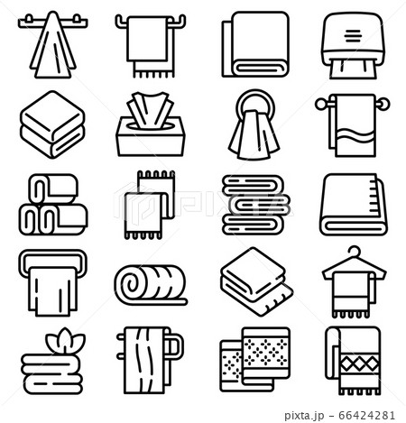 Towel icons set, outline style Towel icons set, outline style 66424281
