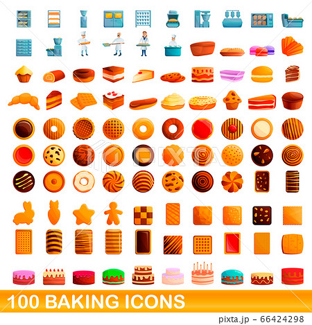 100 baking icons set, cartoon style 100 baking icons set, cartoon style 66424298