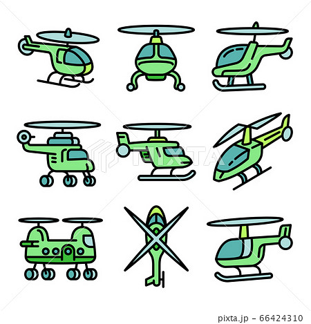 Helicopter icon set, outline style Helicopter icon set, outline style 66424310