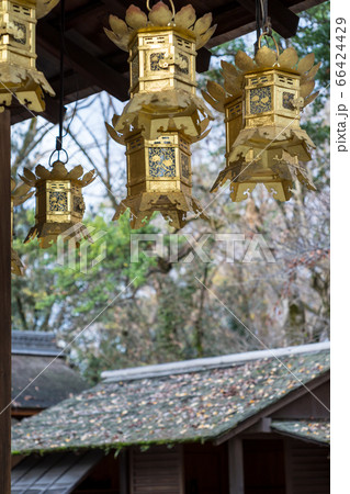 下鴨神社、摂社・河合神社、拝殿の吊り灯篭と鴨長明「方丈の庵」 66424429