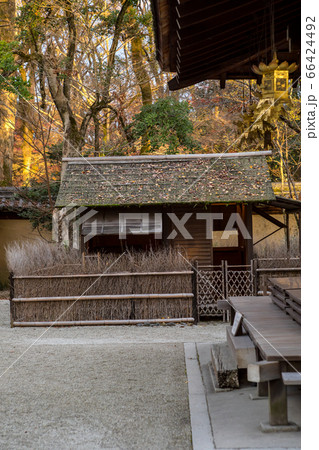 下鴨神社、摂社・河合神社、鴨長明の「方丈の庵」の晩秋、拝殿の吊り灯篭 下鴨神社、摂社・河合神社、鴨長明の「方丈の庵」の晩秋、拝殿の吊り灯篭 66424492