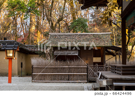 下鴨神社、摂社・河合神社、鴨長明の「方丈の庵」の晩秋、拝殿の吊り灯篭 下鴨神社、摂社・河合神社、鴨長明の「方丈の庵」の晩秋、拝殿の吊り灯篭 66424496