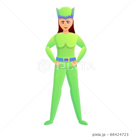 Green superhero woman icon, cartoon style 66424723