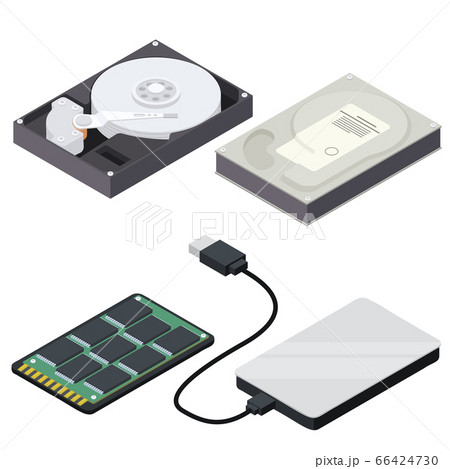 Hard disk icons set, isometric style 66424730