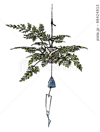 丸形吊りしのぶ・南部風鈴付き　版画風 66424913