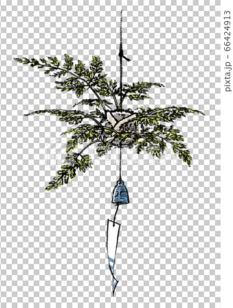 丸形吊りしのぶ・南部風鈴付き　版画風 66424913